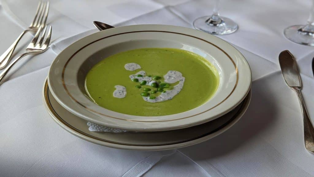 Creme pea soup in hotel Bellevue des Alpes on Kleine Scheidegg, Switzerland