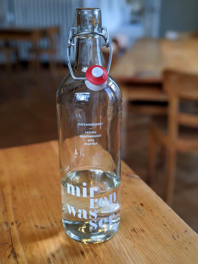 Mürrenwasser: Water from the local source in hotel Regina in Mürren, Switzerland