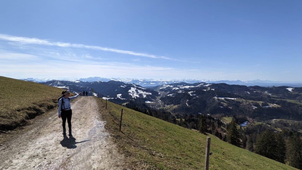 Ausblick vom Hörnli auf die Schweizer Alpen auf der Hörnli Wanderung
