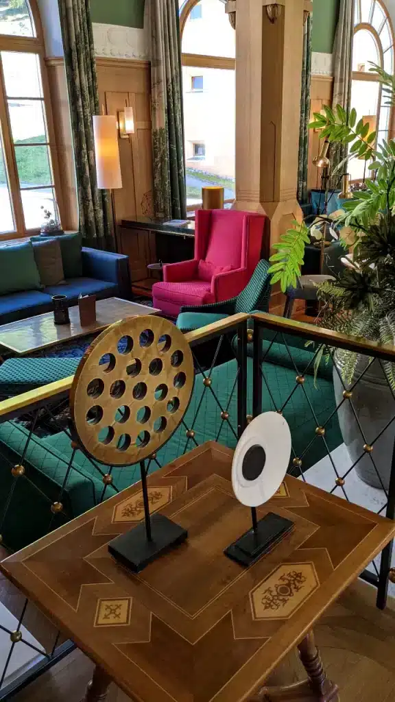 Old meets Pop in the lobby of the Hotel Walther in Pontresina