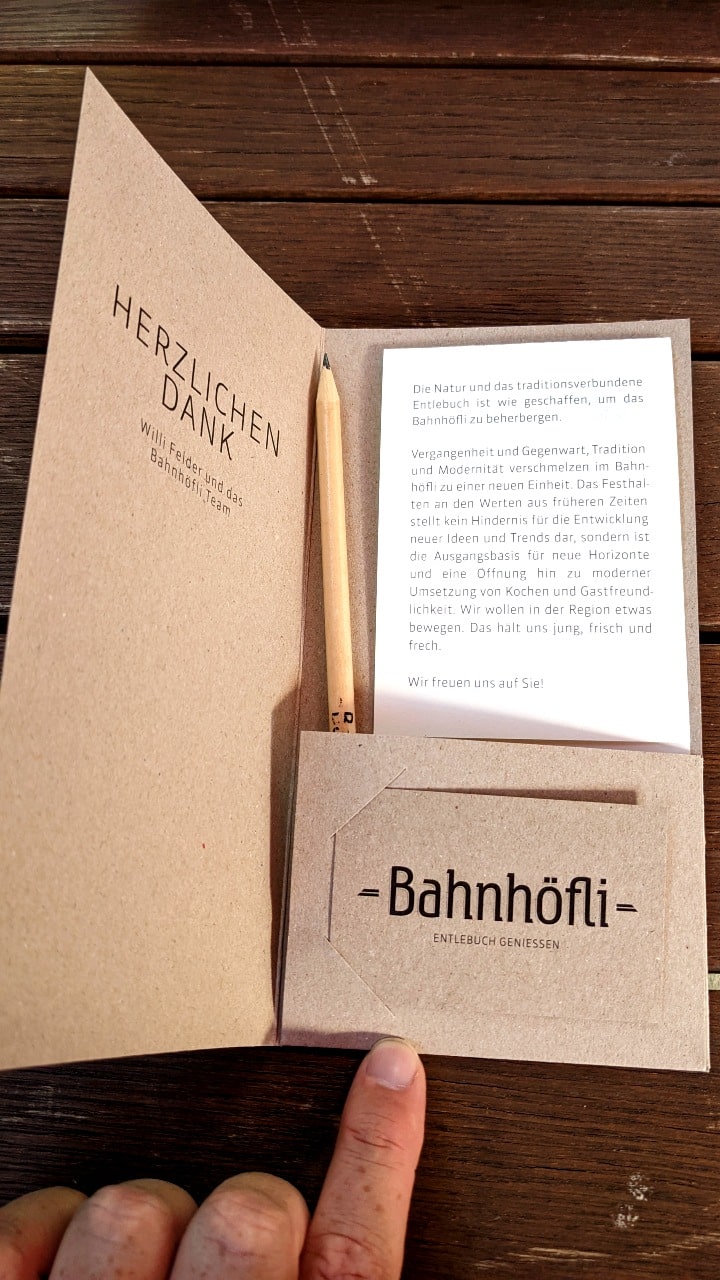 Thank you card at Bahnhöfli Entlebuch