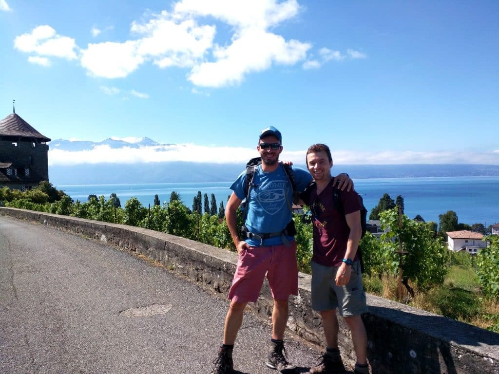 Matthias from Hike&Dine hiking with Keith Lang from Nomad Flag in Lavaux, Switzerland