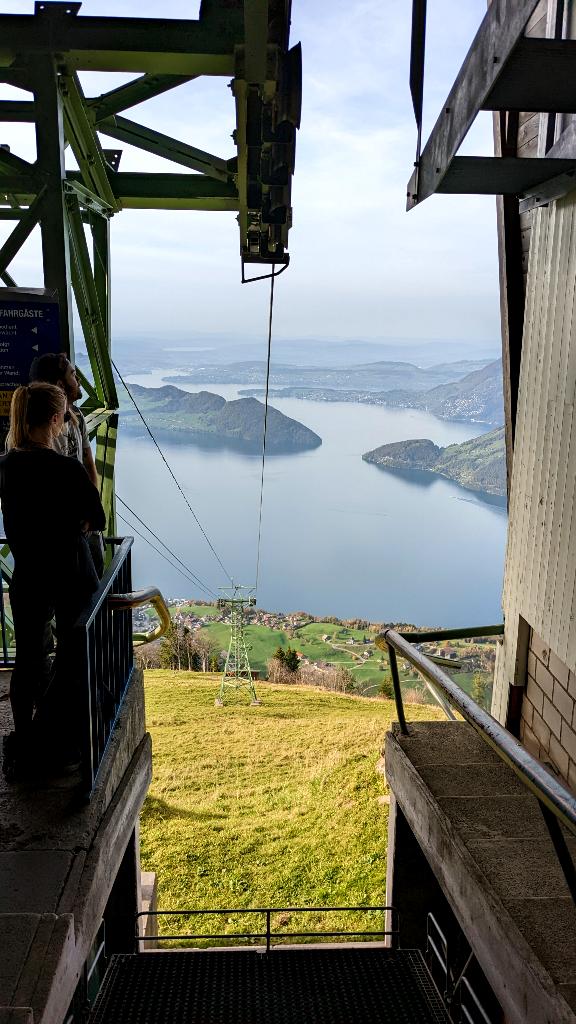View from the mountain station of Gondola Niederbauen to Lake Lucerne