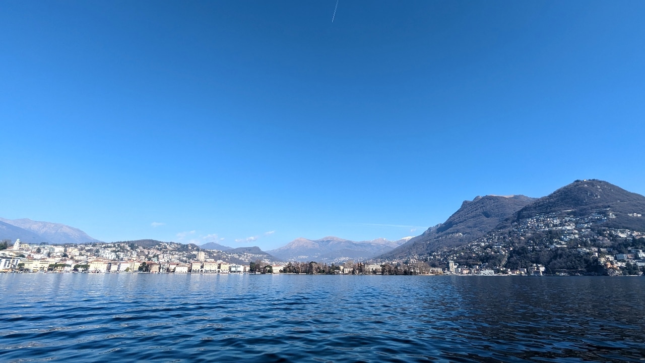 View of Lugano and Lago di Lugano on the boat trip to Gandria