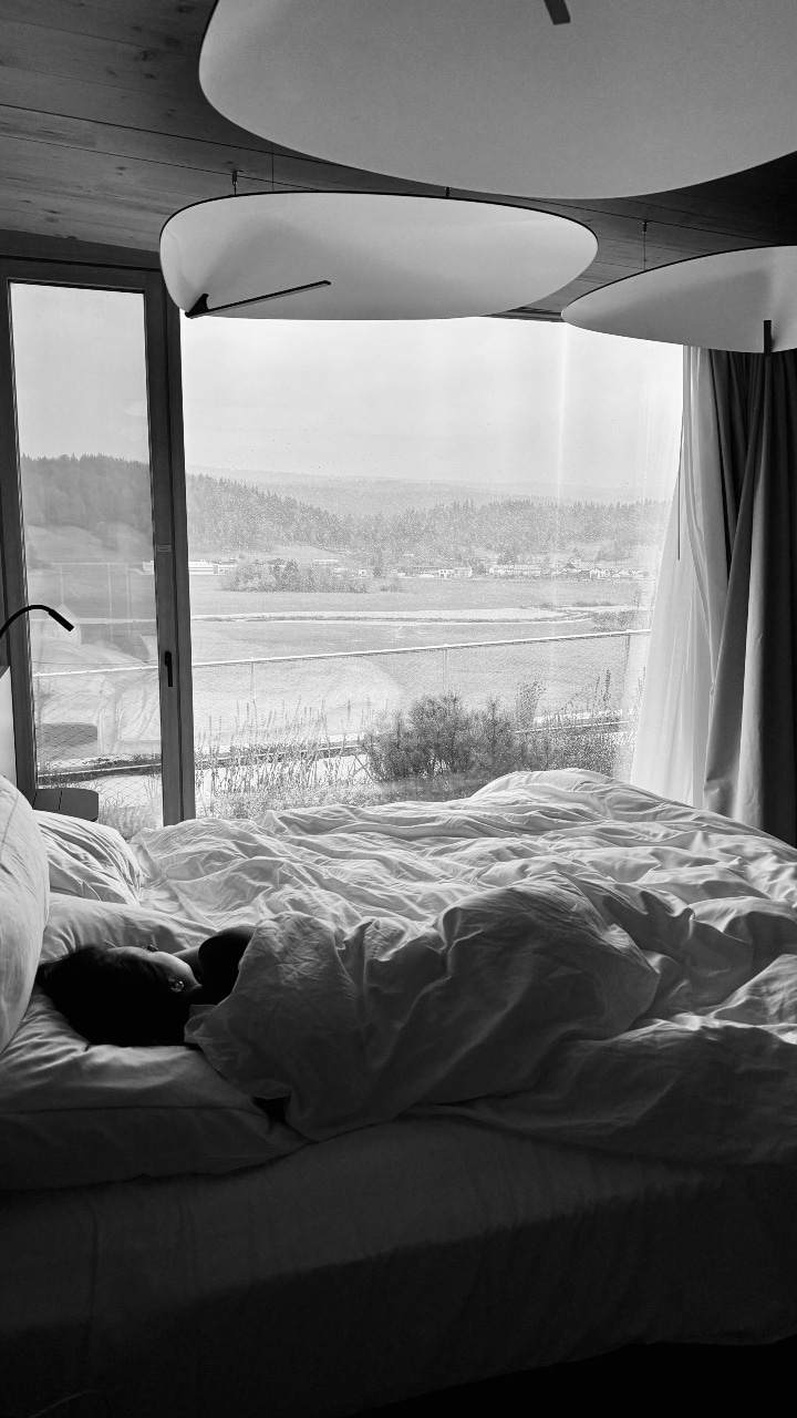 Natur vom Bett aus anschauen im Hotel des Horlogers