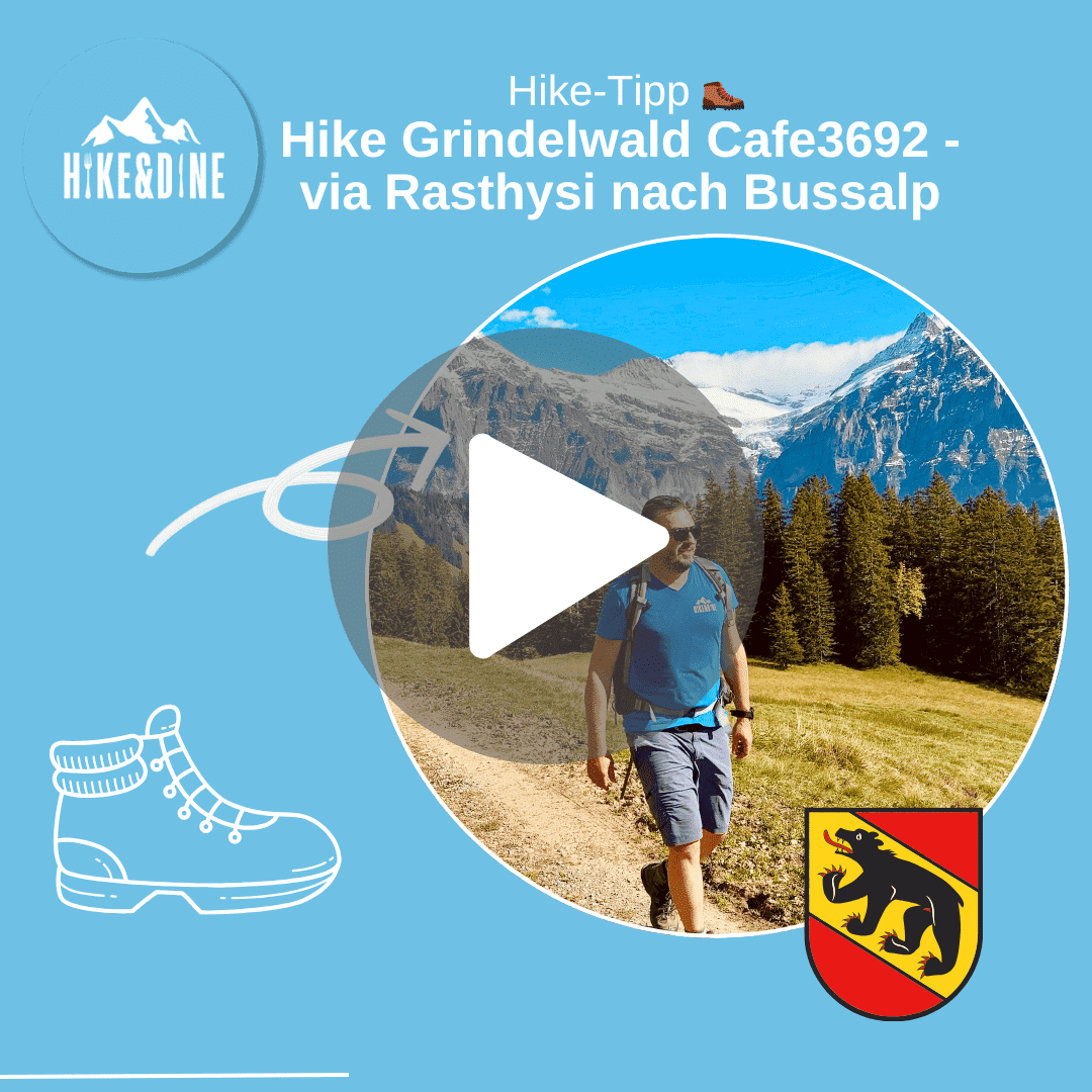 Hike-Tipp Grindelwald: Panorama-Wanderung vom Café 3692 via Rasthysi zur Bussalp mit Blick auf die Eigersicht-Loge.