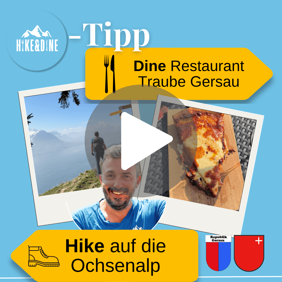 Hike&Dine Titelbild für die Wanderung zur Ochsenalp und den Genuss im Restaurant Traube in Gersau mit dem originalen Gersauer Käsekuchen.